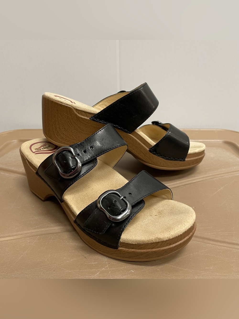 DANSKO BLACK LEATHER SOPHIE SLIDE ON SANDALS SZ 39